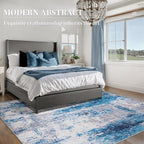 Ciicool Modern Abstract Rug for Living Room, 5'x7' Machine Washable Area Rug Non-Slip Rug, Low-Pile Contemporary Indoor Dining Floor Carpet for Bedroom Office Under Table Home Decor Grey Blue
