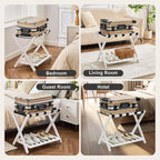 Fully Assembled Luggage Racks Pack of 2, Upgraded Bamboo Foldable Suitcase Stand with 5 Nylon Straps, 26.77" Thickened Luggage Stand Holder with Shelf for Guest Room Bedroom Hotel, White