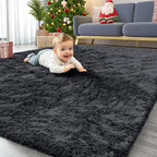 OLANLY 4x9 Area Rugs for Living Room Bedroom, Machine Washable Soft Fluffy Shaggy Bedside Rug, Indoor Floor Carpet for Kids Girls and Boys, Dorms, Nursery Rooms, Home Decor Aesthetic, Black