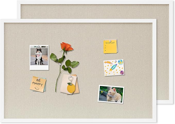 DAHAPYBOO Cork Board with Linen White 2Pack,Bulletin Board 30"x20" Hanging Corkboards for Office Home School Message Board or Vision Board Decoration.