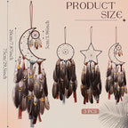 Jetec 3 Pcs Dream Catcher Moon Sun Star Design Handmade Traditional Design Craft Ornament Wall Art Hanging Home Decoration Bedroom Wedding(Brown)