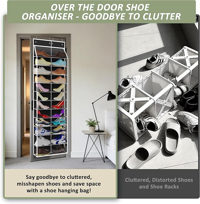 24-Pair Over Door Shoe Organizer for Family & Kids, Double Sided | Hanging Storage for Sneakers, Boots, Toys & Room Organization-Obsidian Black