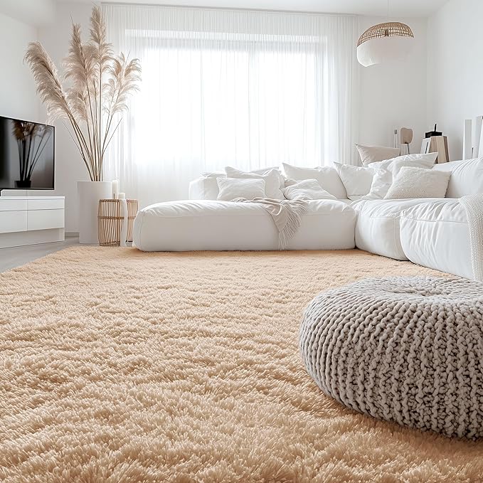 OLANLY 6x7 Area Rugs for Living Room Bedroom, Machine Washable Soft Fluffy Shaggy Bedside Rug, Indoor Floor Carpet for Kids Girls and Boys, Dorms, Nursery Rooms, Home Decor Aesthetic, Beige