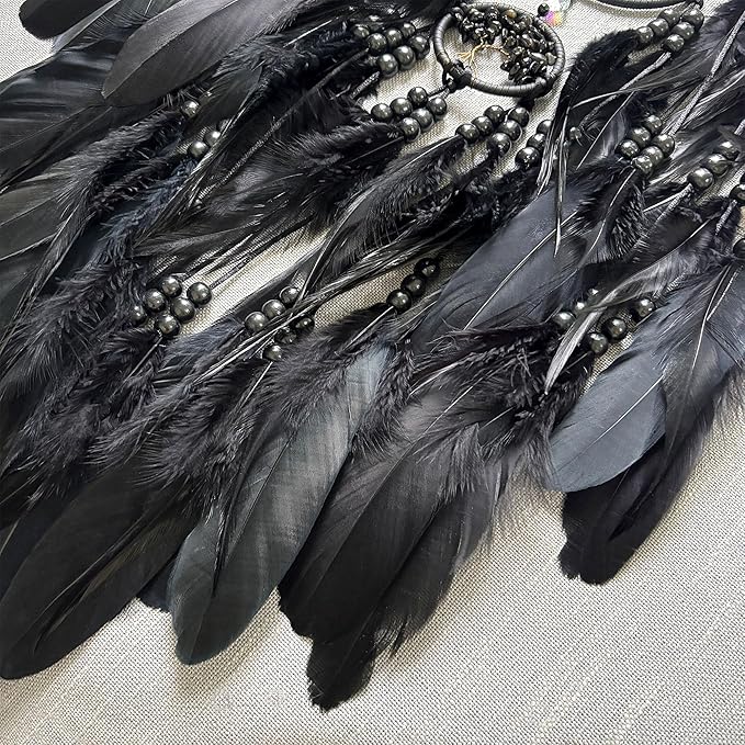 Large Dream Catchers, Handmade Woven Moon Healing Crystal Stone Dream Catcher Wall Hanging Ornament for Bedroom Living Room Wedding Party Decor, Festival Blessing Craft Gift (Black Moon)