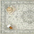 Green Area Rug 3x5 Washable Vintage Carpet Entryway Office Soft Retro Kitchen Low Pile Thin Door Mat Non Slip Oriental Medallion Throw Small Rug for Bathroom Bedroom Dining Living Room