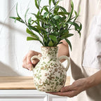 SIDUCAL Ceramic Green and Beige Retro Vase with Handles, 7 Inch Ice Cracked Vintage Pastoral Vase, Rustic Farmhouse Vases for Home Decor, Table, Living Room, Shelf Decor, Chinoiserie Decor