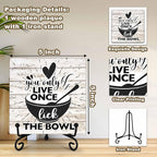 Kitchen Counter Decor, Life Is Short Lick The Bowl Sign, Funny Farmhouse Kitchen Wooden Plaque with Iron Stand for Dinning Room Desk Shelf Display-A11