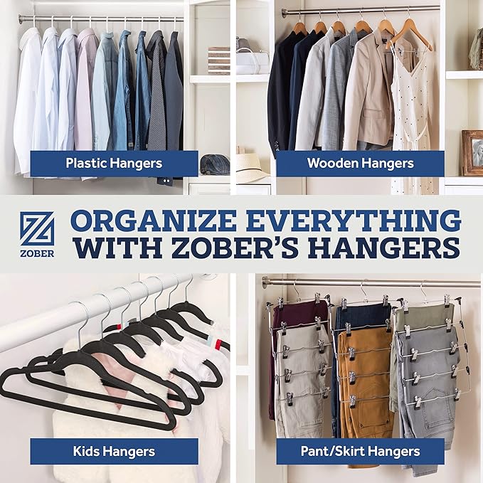 Zober Non-Slip Pants Hangers - 40 Pack Open Ended for Jeans and Clothes - Space Saving, Strong, Durable Metal Hangers for Closet (Black)