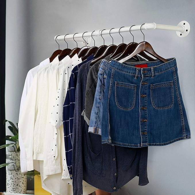 WEBI Clothing Rack Wall Mount,32" Industrial Pipe Clothes Rack,Heavy Duty Iron Garment Bar,Retail Display Clothes Rod for Closet,Laundry Room,White