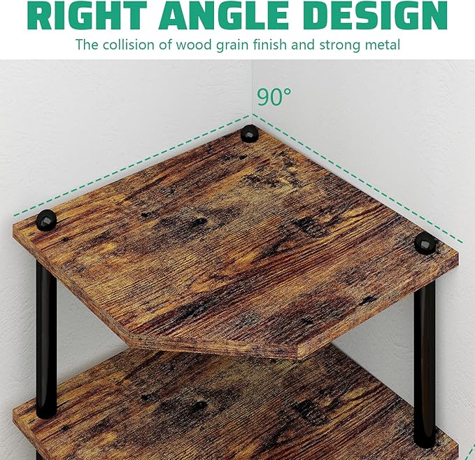 Desktop Corner Stand Shelf for Storage, 3 Tier Corner Shelf Organizer, Rustic Brown Rack for Small Spaces, Bedroom, Home Office, Kitchen, Bathroom