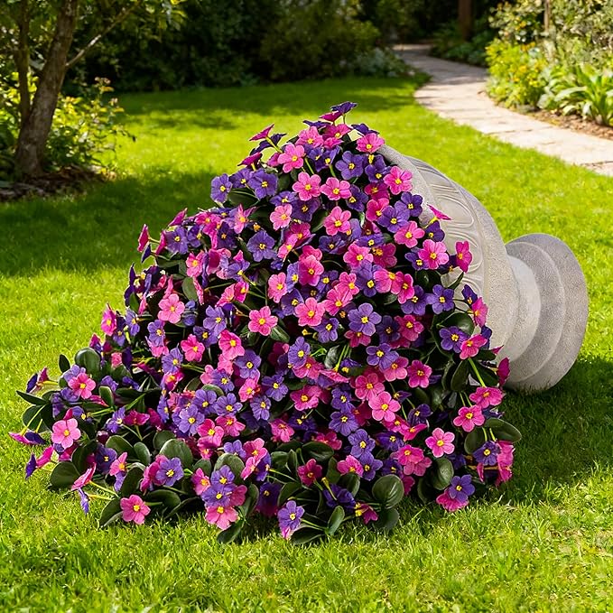 Artificial Fake Hanging Flowers Plants for Outdoor Spring Summer Decoration, 2PCS Faux Silk Daisy Flower Look Real UV Resistant Orchid Vine for Home Outside Garden Wall Indoor(Dark Purple and Fuchsia)