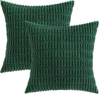 MIULEE Pack of 2 Dark Green Corduroy Decorative Pillow Covers 18x18 Inch Soft Boho Striped Throw Pillow Covers Modern Farmhouse Home Decor for Sofa Living Room Couch Bed