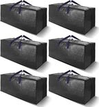 Heavy Duty Extra Large Moving Bags W/Backpack Straps - Strong Handles & Zippers, Storage Totes For Space Saving, Fold Flat, Alternative to Moving Box and Storage Bin (Set of 6, Black)