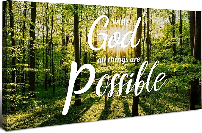 Christian Wall Decor Bible Verse Wall Art With God All Things are Possible Wall Decor Nature Sunrise Forest Painting Religious Canvas Prints Artwork for Living Room Bedroom Home Decoration 20x40"