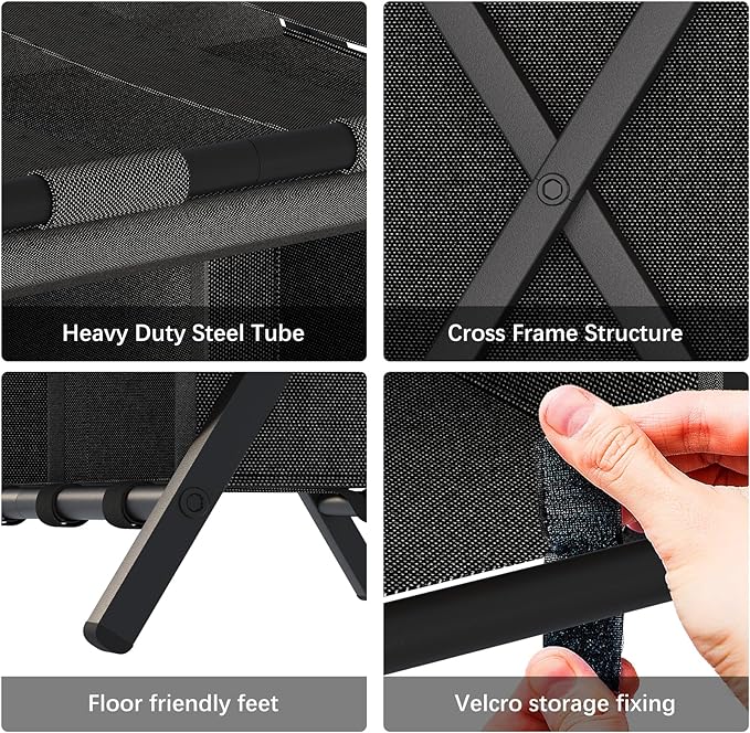 aboxoo Luggage Rack with storage, Guest Room Folding Suitcase Stands, Holds up to 120 lb, Space Saving Suitcase Holders for guest room, Bedroom Hotel, Black