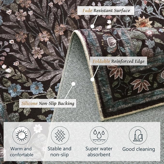 Traditional Design Vintage Floral Area Rug 5 x 7,Washable Area Rugs - Perfect for Living Room, Bedroom, Pet & Child Friendly, Nursery - Stain & Water Resistant Non-Slip, Dining Room Decor