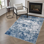 Washable Area Rug 3x5 Entryway Rug: Washable Modern Abstract Soft Thin Rug Indoor Floor No Slip Stain Resistant Carpet for Bedroom Dining Room Farmhouse Nursery Home Office - Blue