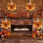 12 Pcs Fall Floral Swags Wreaths Mini Autumn Artificial Candle Rings Wreaths with Berries 3 inch Farmhouse Cabinets Hanging Wreath for Pillar Front Door Porch Wall Window Decoration