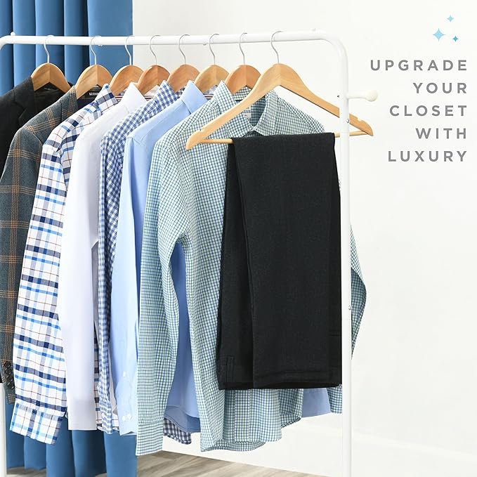 Premium Wooden Hangers 20 Pack - Durable Non Slip Coat Hangers Heavy Duty- Natural Solid Wood Hangers - Clothes Hangers with Chrome Swivel Hooks - Great for Jacket, Dress, Suit Hangers, Home-It