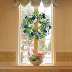 AMF0RESJ Artificial Spring Summer Wreath for Front Door with Pansy Flower,Lavender Morning Glory for Front Door Indoor Outdoor Farmhouse Home Wall Window Festival Wedding Decor,