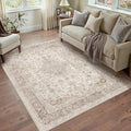 Beige Area Rug 3x4 Washable Office Entryway Vintage Carpet Low Pile Non Slip Distressed Door Mat Soft Traditional Retro Oriental Small Accent Throw Rug Kitchen Bedroom Bathroom Dining Room