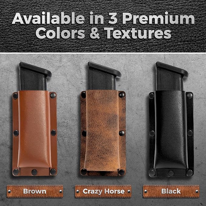 Buffalo Leather Magazine Holder - IWB/OWB Convertible - Right/Left Handed for Men and Women - Premium Mag Belt Pouch - Compatible with Glock & Sig