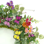 20" Artificial Spring Summer Wreath with Fake Butterflies,Eucalyptus Leaves,Daisy,Dry Vine Branches,Fern Leaves for Front Door Indoor Outdoor Farmhouse Wall Holiday Decor, White Gift Box Included