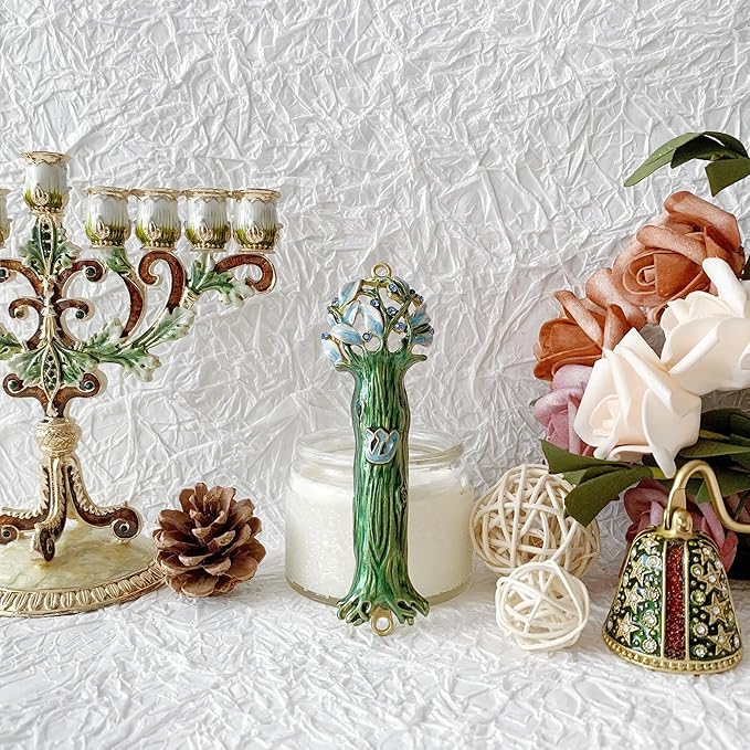 4.9 Inches Hand-Painted Mezuzah, Exquisite Enamel Design with Scroll Included for Jewish Occasions