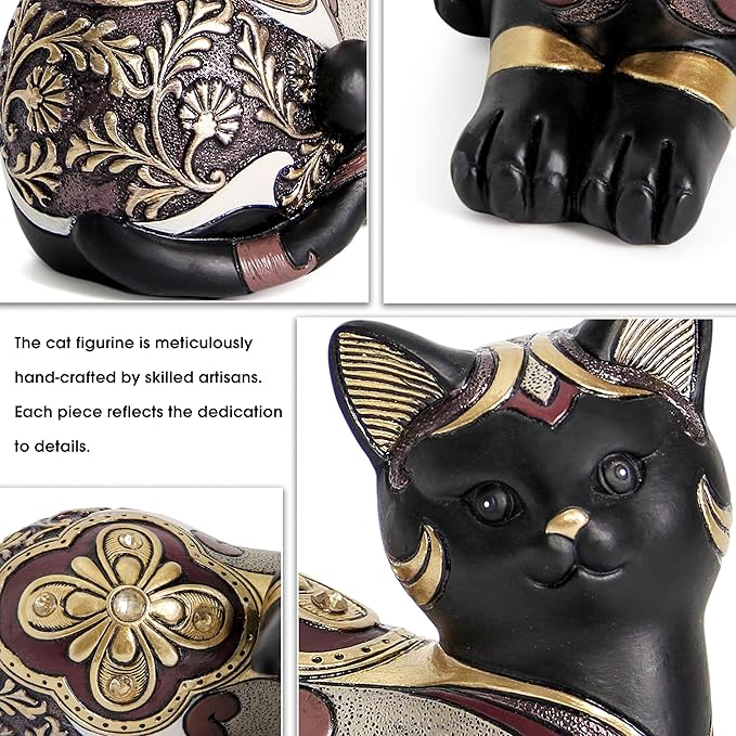Smadeer Black Cat Statue for Home Decor, Cat Figurines Room Decoration for Bookshelf Office Table, Vintage Matt Small Cat Sculpture Gift for Cat Lovers, Woman Mom Retro Cats Animal