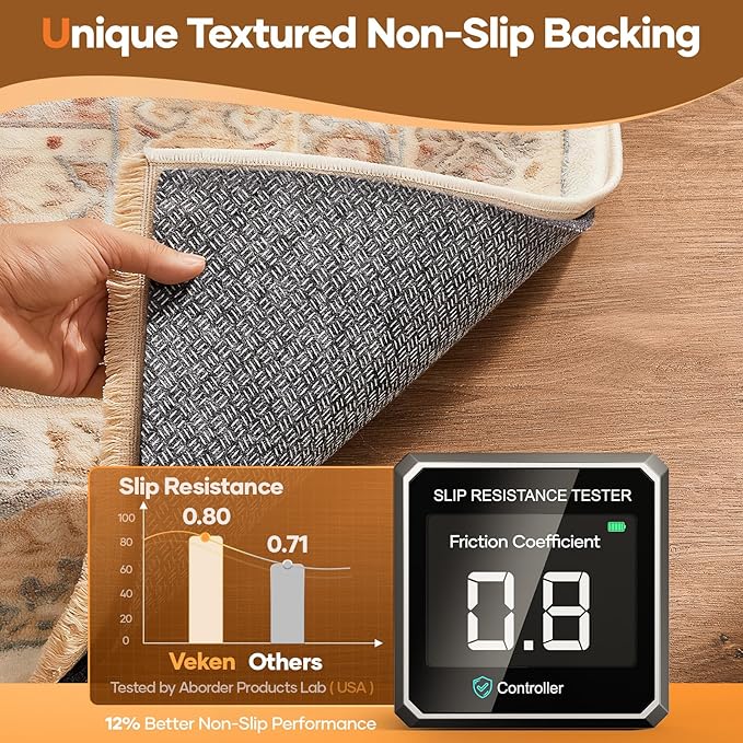 Veken Non Slip Cushioned Rug Pad Gripper 9 x 12 Ft, Felt and Silicone Backing, 1/8 inch Thick Carpet Liner for Hardwood Floors and Finishes, Under Area Rugs Anti Skid Mat, Keep Rugs Safe and in Place