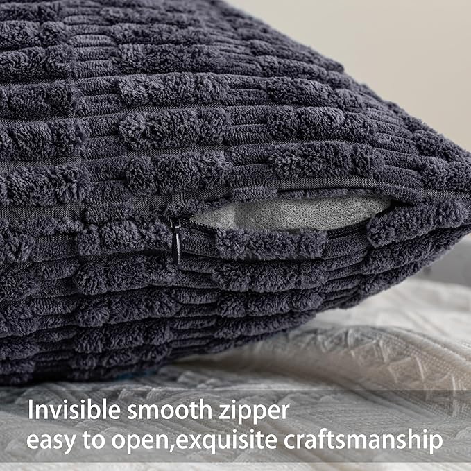 Aegero Pack of 2 Corduroy Decorative Throw Pillow Covers 12x20 Inch Soft Striped Pillow Covers Modern Farmhouse Home Decor for Sofa Living Room Couch Bed（Dark Grey）