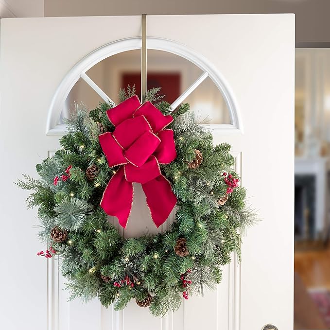 Haute Decor HighProfile Curved Over The Door Wreath Hanger (Antique Brass) - Strong Metal Wreath Holder Hook for Complex Door Designs with Raised Panels and Trim