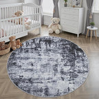 Round Area Rug for Living Room: 5 ft Washable Modern Abstract Soft Thin Rug Indoor Floor No Slip Stain Resistant Carpet for Bedroom Dining Room Farmhouse Nursery Home Office - Dark Black