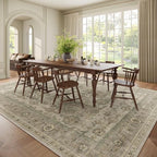 Washable 10x14 Area Rugs for Living Room, Boho Non-Slip Vintage Distress Large Rugs for Bedroom Dining Room Office, 0.3" Neutral Oriental Throw Thin Carpet, Flaxen/Brown/Multi