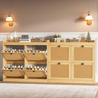 GarveeHome Shoe Cabinet Rattan with 4 Flip Drawers, Wooden Freestanding Shoe Organizer with Adjustable Shelves, Shoe Storage for Entryway, Closet, Hallway