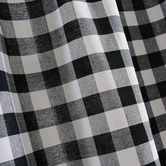 Sweet Home Collection Buffalo Check Gingham Kitchen Window Curtains Valance Set, 24" Tier, Black/White