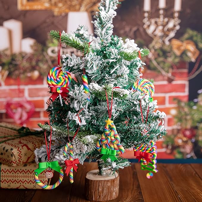 codree 8 PCS Christmas Lollipop Ornaments- Rainbow Lollipop Hanging Ornaments- Christmas Candies Polymer Clay Ornament for Xmas Tree Party Decoration