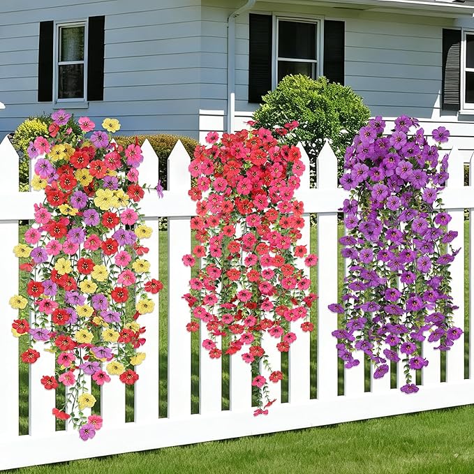 Artificial Hanging Flowers for Outdoors,No Fade 2 Bundles Fake Silk Flowers for Outside, Realistic Faux Plants Decorations for Hanging Baskets, Planters-Porch, Patio, Yard Decor