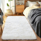 Runner Rugs for Bedroom 2x6 Rug Runners for Hallways Non Slip Soft Shag Bedside Rug, Fluffy Area Rug Throw Rugs for Living Room, Floor Carpet Runner for Nursery Kids Dorm, Cream White