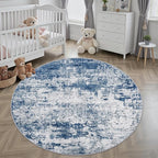 Round Area Rug for Living Room: 4 ft Washable Modern Abstract Soft Thin Rug Indoor Floor No Slip Stain Resistant Carpet for Bedroom Dining Room Farmhouse Nursery Home Office - Blue