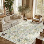 Light Beige Green Area Rug 6x9 - Washable Vintage Living Room Rug for Kids Room, Bedroom, Nursery & Dining Room - Low Pile, Non-Slip & Stain Resistant