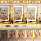 FENNIO Vanity Mirror with Lights 22''x18'' Makeup Mirror with Lights,Lighted Makeup Mirror with 10X Magnification ，Smart Touch Screen with 3-Color Lighting,Dimmable（Square Gold）