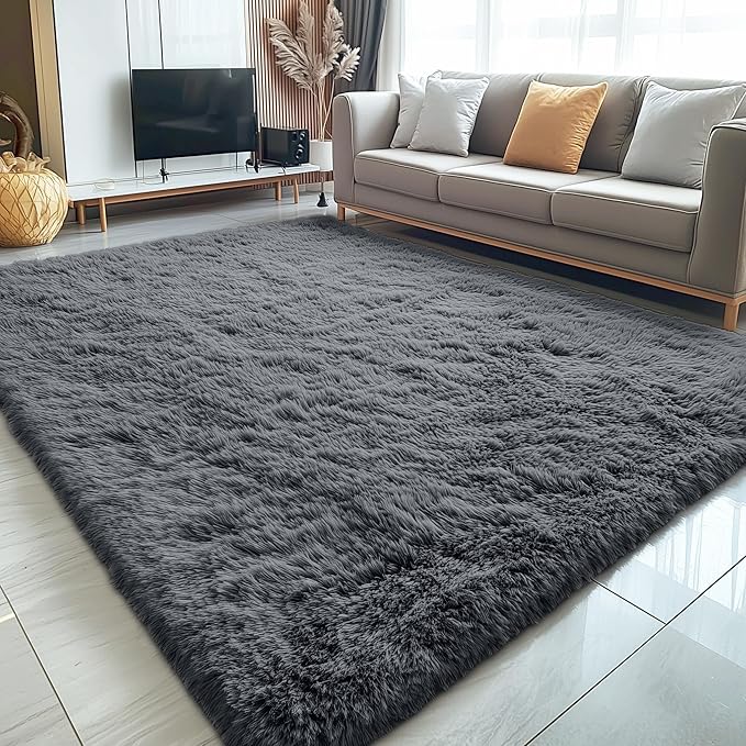 OLANLY 5x12 Machine Washable Large Area Rugs for Living Room, Bedroom, Soft Fluffy Shaggy Bedside Rug, Indoor Floor Carpet for Kids Girls and Boys, Dorms, Nursery, Home Decor Aesthetic, Grey