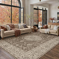 8x10 Area Rug Brown Washable Living Room Vintage Carpet Bedroom Large Non Slip Soft Low Pile Soft Thin Dining Room Office Accent Throw Rug