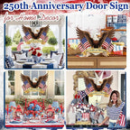250 Anniversary 4th of July Decoration Door Wreath for Front Door Sign Patriotic Eagle Wall Signs 250 Years of Freedom 1776-2026,Independence Day Patriotic Day Wreath Memorial Day Hanging for Home