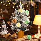 TecUnite 50 Pcs Christmas Paper Honeycomb Ornaments for Tree Vintage 3D Mini Glitter Edge Paper Christmas Ornament Honeycomb Tree Hanging Neutral Boho Holiday Xmas Party Decoration(Neutral)