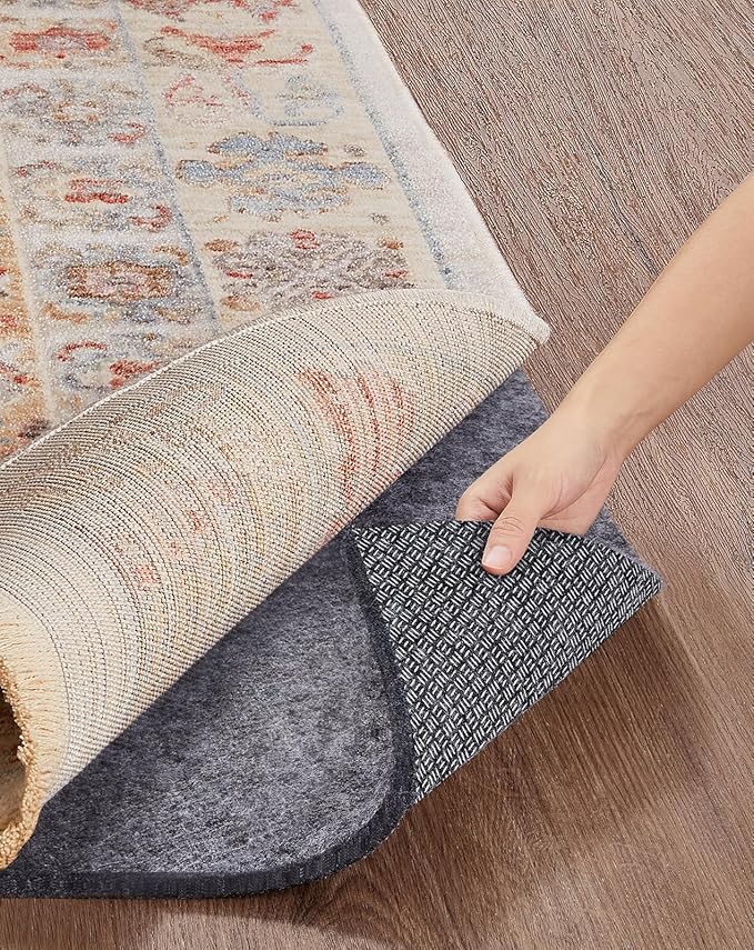 Veken Non Slip Cushioned Rug Pad Gripper 8 x 11 Ft, Felt and Silicone Backing, 1/4 inch Thick Carpet Liner for Hardwood Floors and Finishes, Under Area Rugs Anti Skid Mat, Keep Rugs Safe and in Place