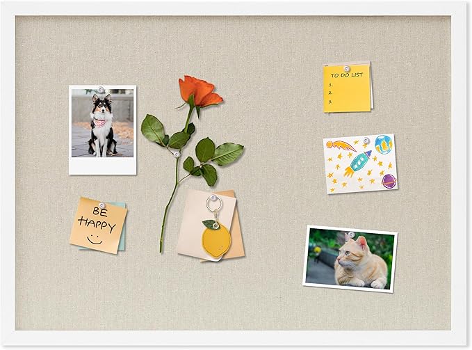 DAHAPYBOO Cork Board with Linen White,Bulletin Board 23"x17" Hanging Corkboards for Office Home School Message Board or Vision Board Decoration.