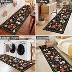 U'Artlines 2'x6' Boho Runner Rug for Hallways Kitchen Colorful Floral Soft Non Slip Washable Floor Carpet Runners for Entryway Laundry Room Bathroom Black Green