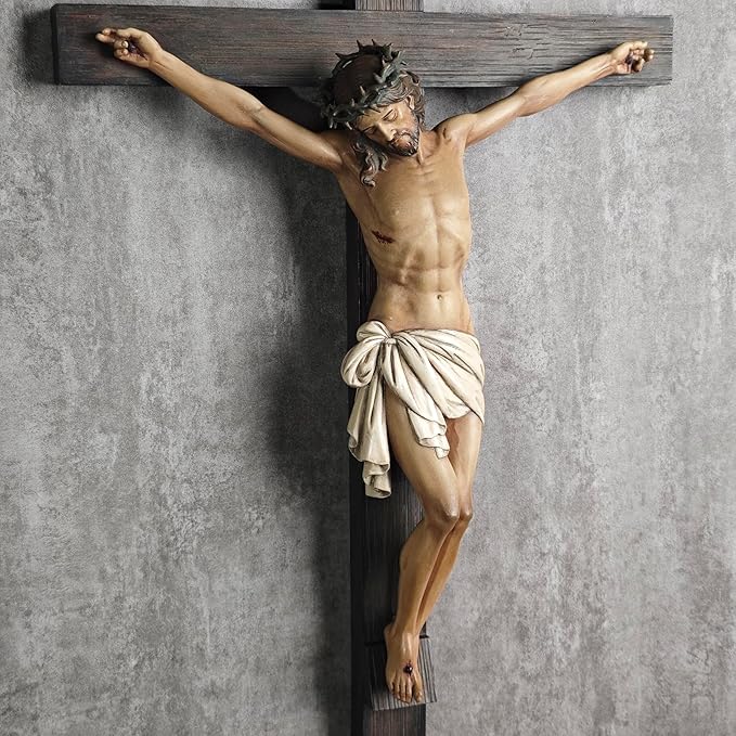 BC Catholic Crucifix Wall Cross in 24" H Jesus Christ indoor Home Decor Collectable Religious Gifts Renaissance Sculpture handmade By Buildclassic